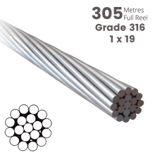 Load image into Gallery viewer, Wire Rope Stainless Steel 1x19 Grade 316 Diameter 3.2mm Full 305M Reel