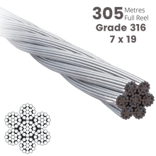 Load image into Gallery viewer, Wire Rope Stainless Steel 7x19 Grade 316 Diameter 3.2mm Full 305M Reel