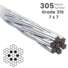 Load image into Gallery viewer, Wire Rope Stainless Steel 7x7 Grade 316 Diameter 3.2mm Full 305M Reel